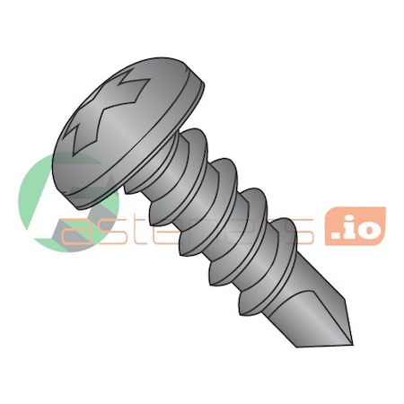 Newport Fasteners Self-Drilling Screw, #6 x 1/2 in, Black Oxide Steel Pan Head Phillips Drive, 10000 PK 122770